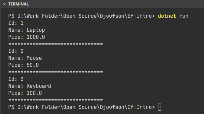 dotnet run output