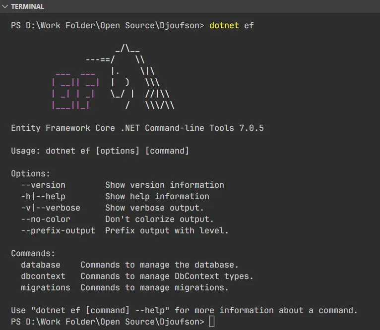 Test if the dotnet ef tool is successfully installed